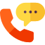 A red and yellow telephone with a speech bubble.