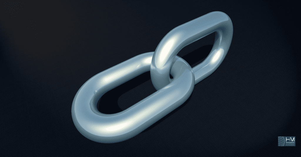 Here's an alt tag for the image: Shiny metal chain links.